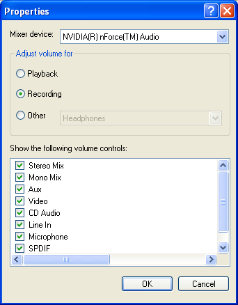 Picture of options panel with recording checked.